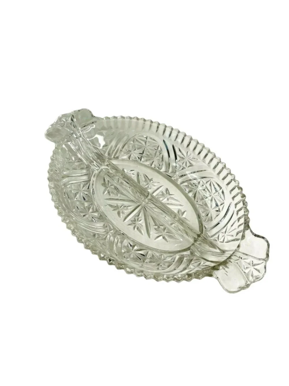 Vintage Anchor Hocking Stars and Bars Divided Relish Dish Clear Pressed Glass
